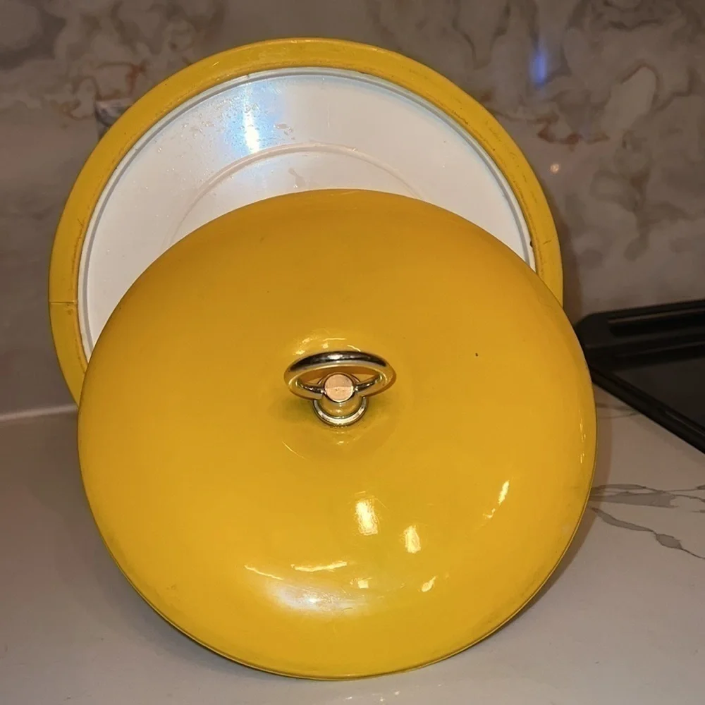 Vintage 1960’s MCM Yellow Tall Patent Yellow Mod Insulated Ice Bucket with Lid